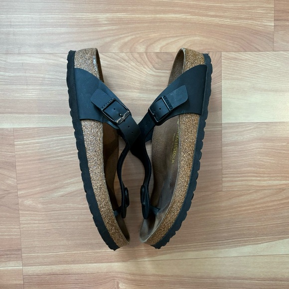 Birkenstock Black Leather Gizeh Birko-Flor Sandals Size 39 EU 8/8.5 US - Picture 5 of 16